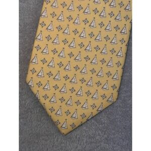 Alynn Mens Yellow Silk Nautical Sailboat Ship Wheel Print Handmade Necktie‎ Tie
